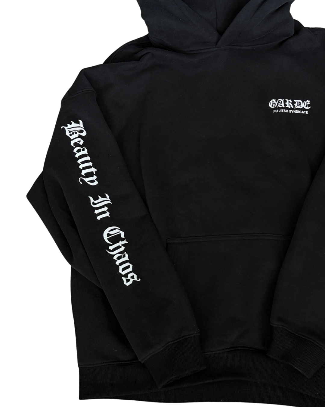Garde Collective Chaos Hoodie Sweatshirt in black and white.
