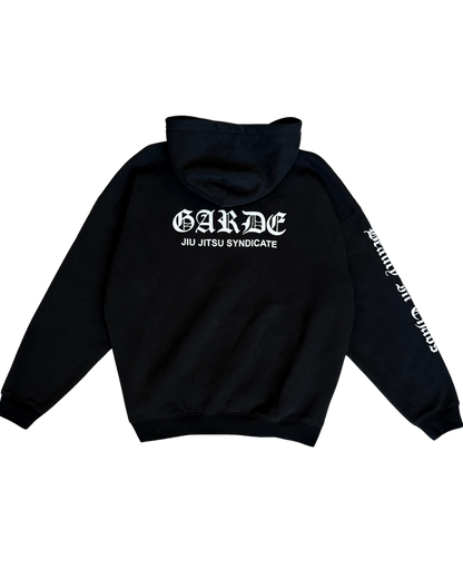 Garde Collective Chaos Hoodie Sweatshirt in black and white.