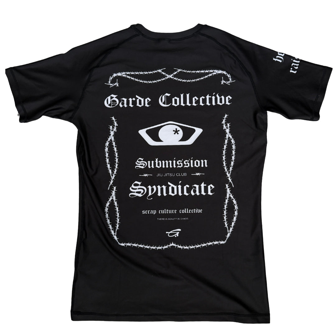 Garde Collective Chaos BJJ rashguard in black and white.