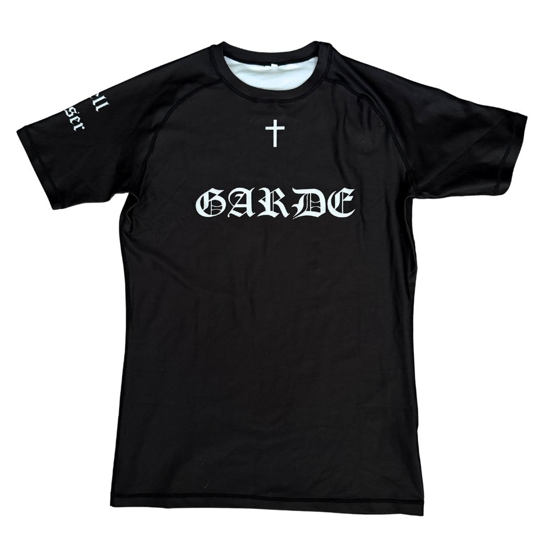 Garde Collective Chaos BJJ rashguard in black and white.
