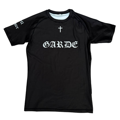Garde Collective Chaos BJJ rashguard in black and white.